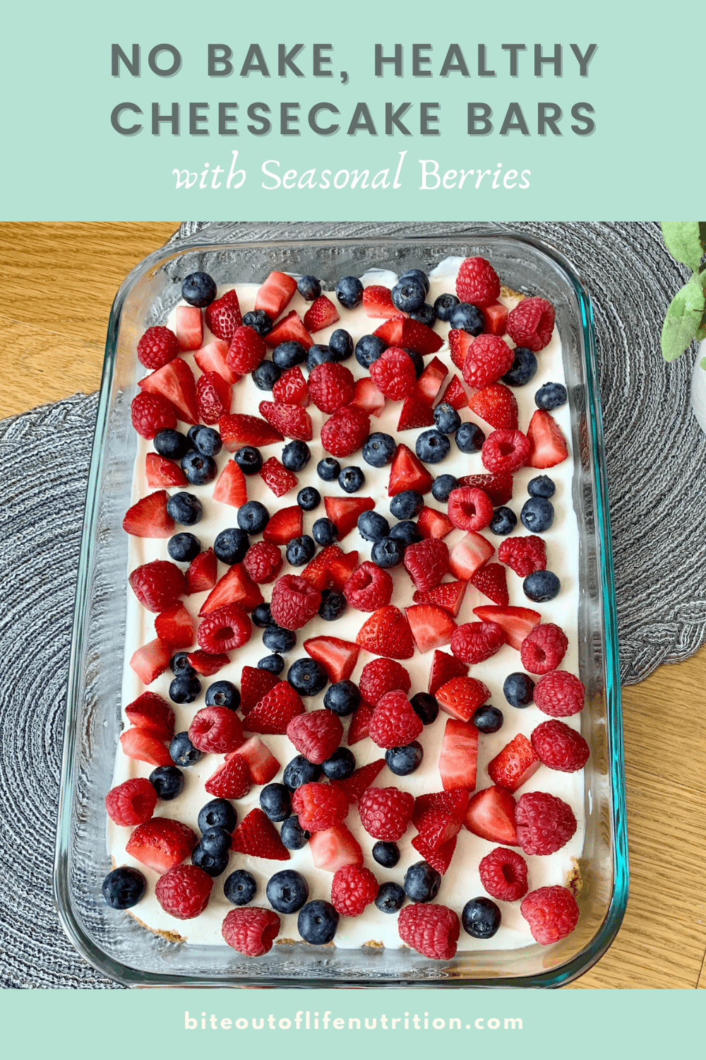 No Bake, Healthy Cheesecake Bars with Seasonal Berries