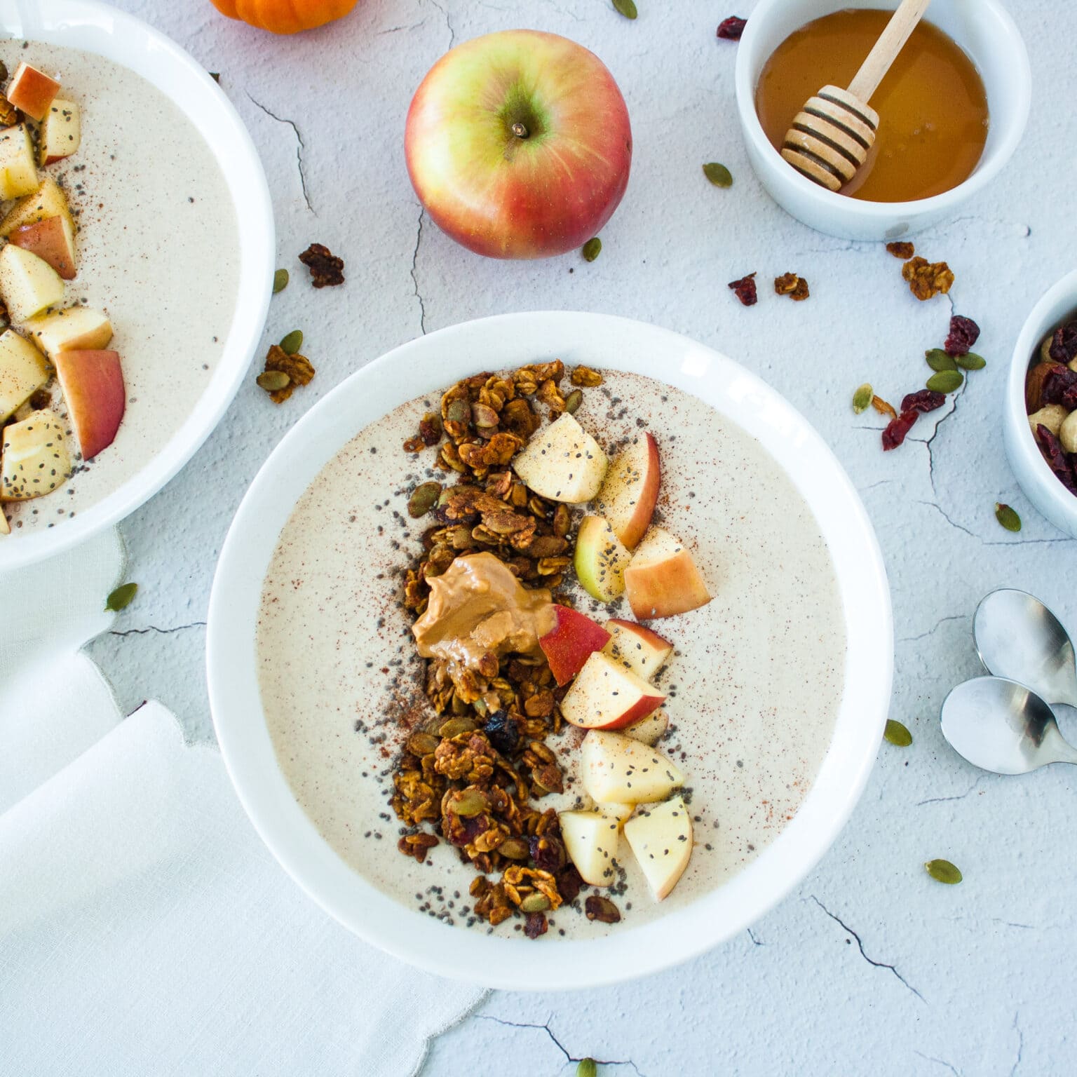 Easy Cinnamon Apple Smoothie Bowl with Crunchy Pumpkin Granola