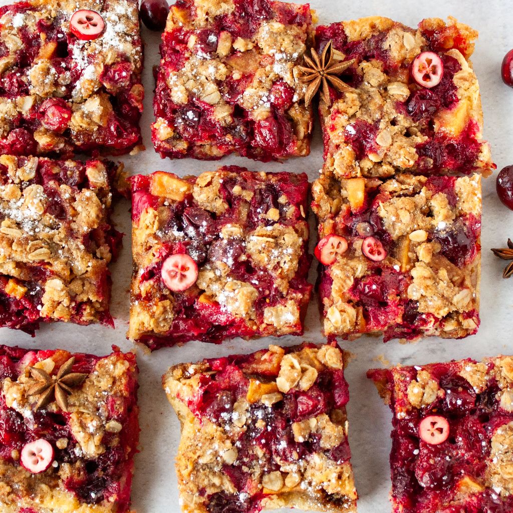 Oatmeal Cranberry Bars on a table